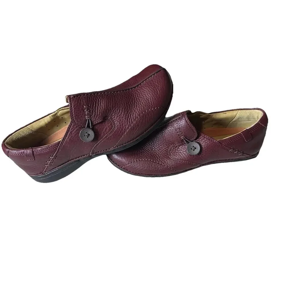 Clarks Unstructured UnLoop Red  Leather Slip On Lagenlook Comfort Sz 7.5 Womens - Picture 3 of 8